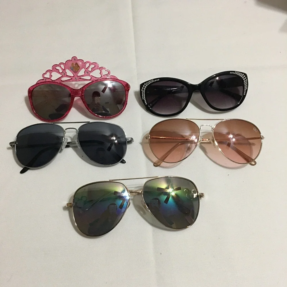 Lot of 5 Disney Sunglasses Girls One Size Multicolor Aviator Tiara Rhinestone